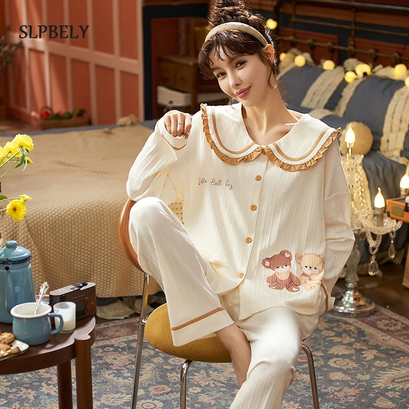 Пижама SLPBELY Женская с длинным рукавом, ночная рубашка с милым мультяшным медведем, повседневный мягкий пижамный комплект, одежда для сна
Пижама SLPBELY Женская с длинным рукавом, ночная рубашка с милым мультяшным медведем, повседневный мягкий пижамный комплект, одежда для сна