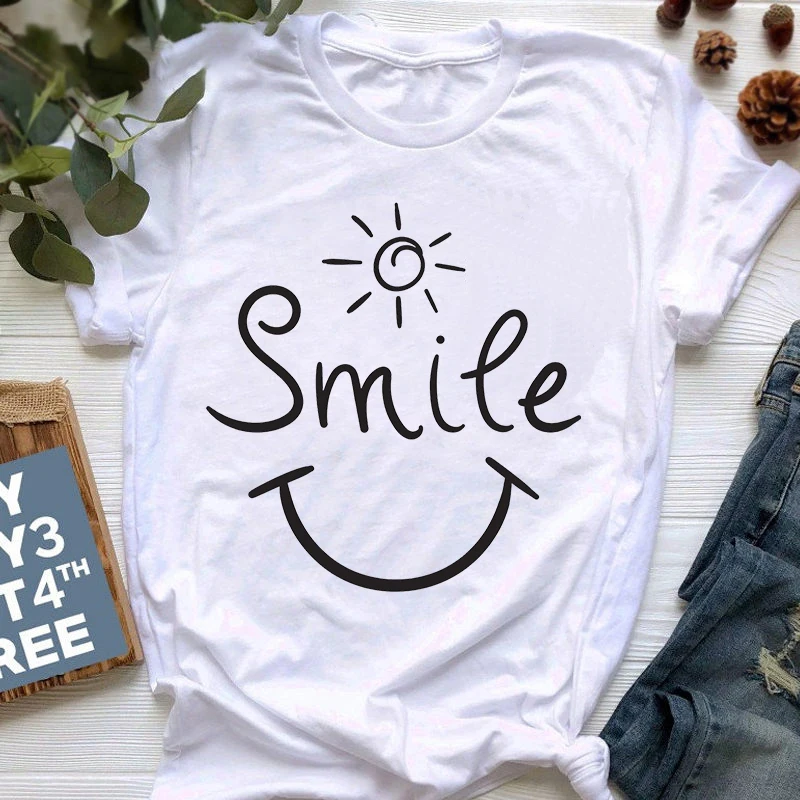 Woman graphic smile letter cartoon cute printed T-shirt women 90s Harajuku Fashion T-shirt Korean Style Top Tees Female
Woman graphic smile letter cartoon cute printed T-shirt women 90s Harajuku Fashion T-shirt Korean Style Top Tees Female