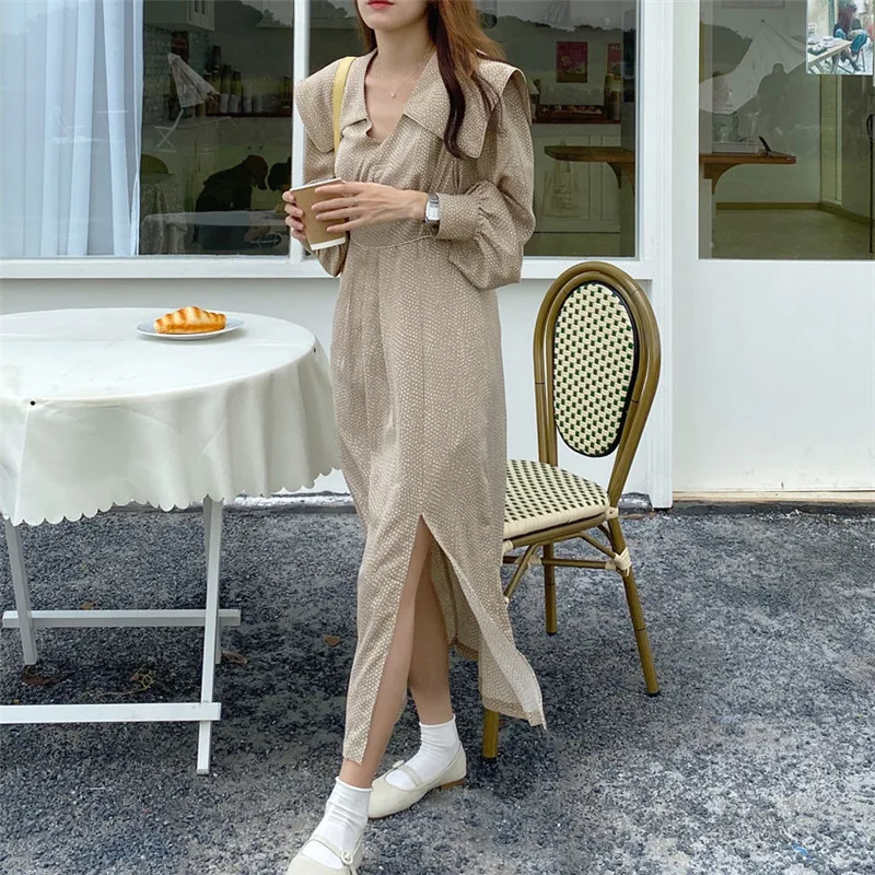 HziriP 2020 Autumn Long Dress For Women High Waist Sailor Collar Side Split Elegant Vintage Gentle Female Office Lady Casual
HziriP 2020 Autumn Long Dress For Women High Waist Sailor Collar Side Split Elegant Vintage Gentle Female Office Lady Casual