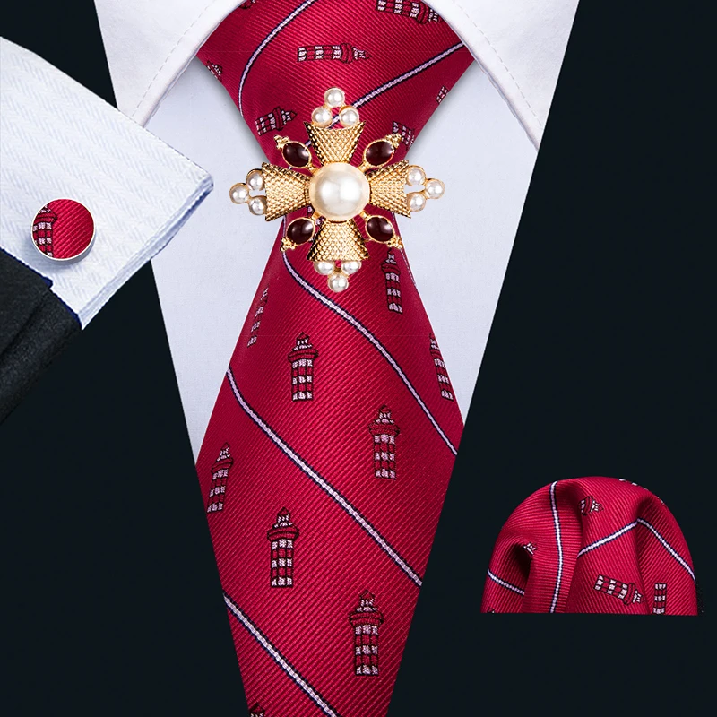 

Красные шелковые галстуки, мужской свадебный галстук, платок, запонки, брошь, набор, жаккардовый тканый галстук, новинка, полосатый костюм, Б...