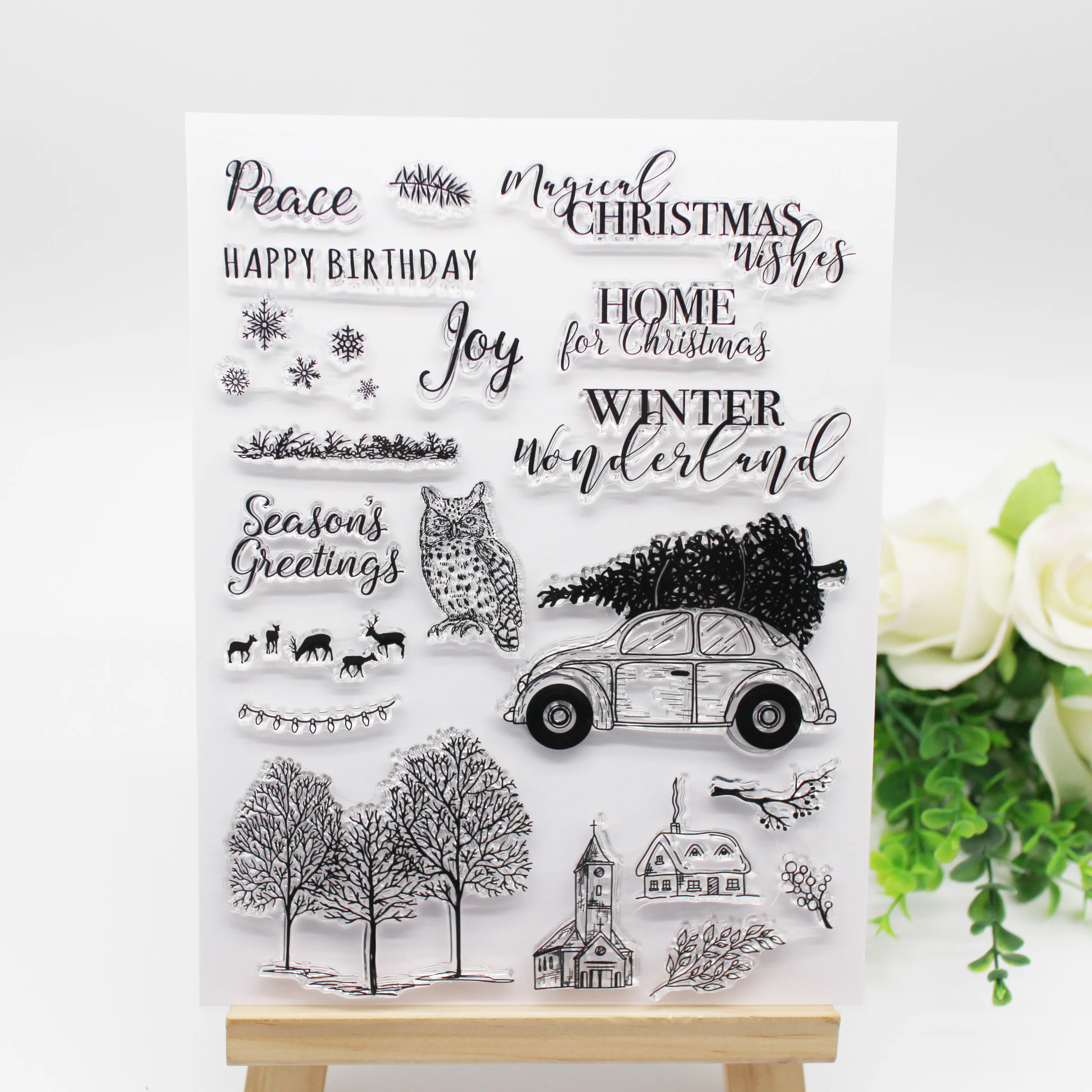 

New2019 Merry Christmas Winter Words Car Owl Tree Clear Silicone Stamp Seal DIY Scrapbooking Album Decorative Clear Stamp Sheets