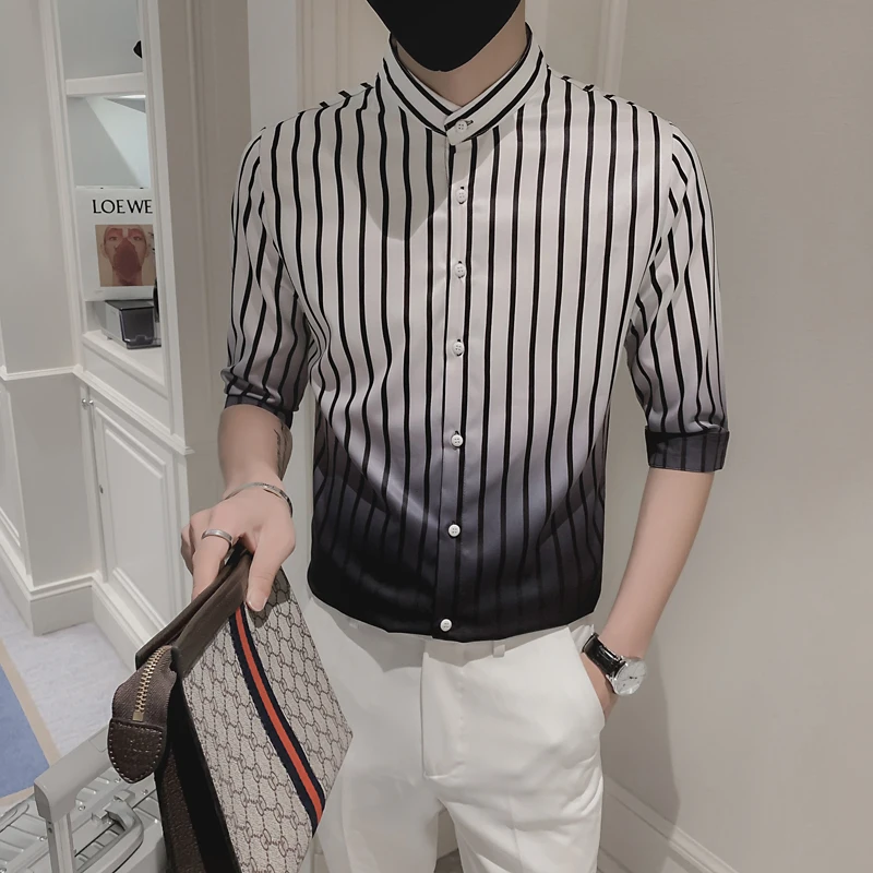 Loldeal Shirt Men 3/4 Sleeve Casual Gradient Striped Slim Stand Collar Single Breasted
Loldeal Shirt Men 3/4 Sleeve Casual Gradient Striped Slim Stand Collar Single Breasted