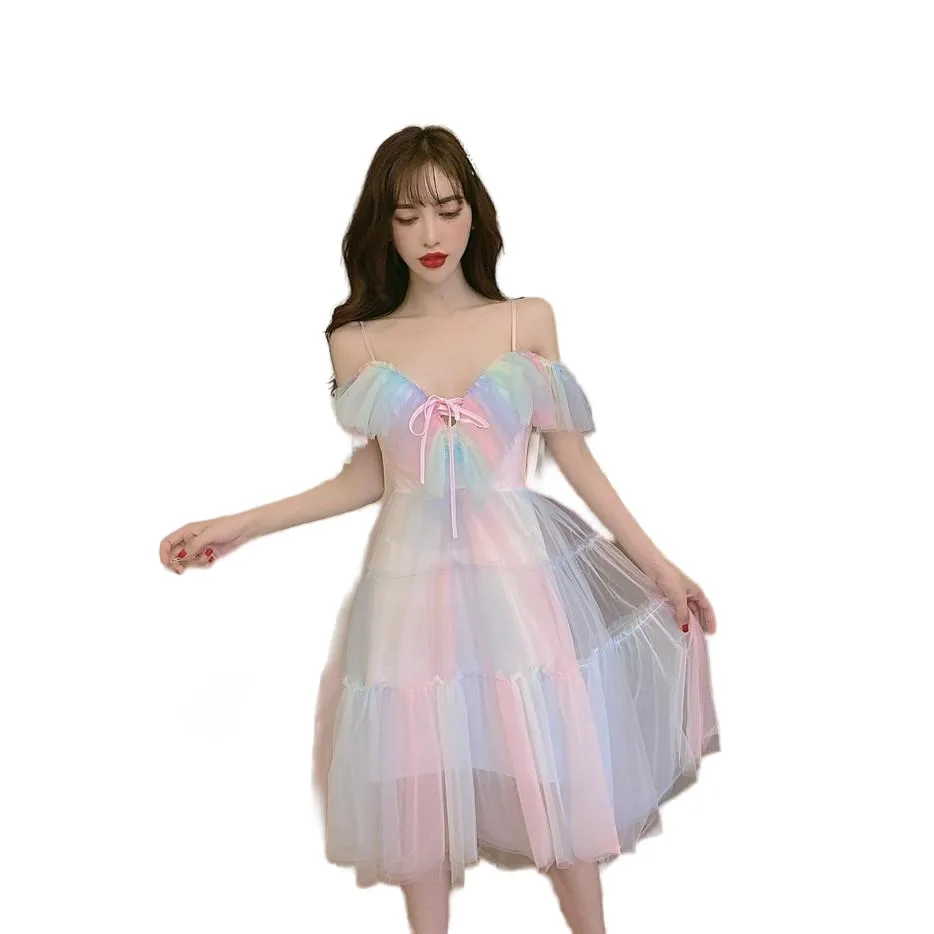Women Elegant Sweet Party Dress Female Casual Sexy Patchwork Lace Chiffon Kawaii Dresses Summer 2021 New Rainbow Fairy Dress
Women Elegant Sweet Party Dress Female Casual Sexy Patchwork Lace Chiffon Kawaii Dresses Summer 2021 New Rainbow Fairy Dress