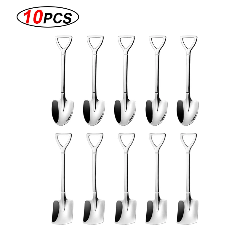 

10PC Stainless steel Shovel coffee spoon Set Scoop shovel Creative tea-spoon Ice Cream dessert spoon Birthday Gift Tableware