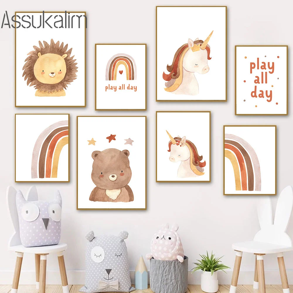 Nursery Prints Unicorn Canvas Painting Rainbow Poster Lion Bear Posters Boho Paintings Nordic Wall Pictures Baby Kids Room Decor
Nursery Prints Unicorn Canvas Painting Rainbow Poster Lion Bear Posters Boho Paintings Nordic Wall Pictures Baby Kids Room Decor