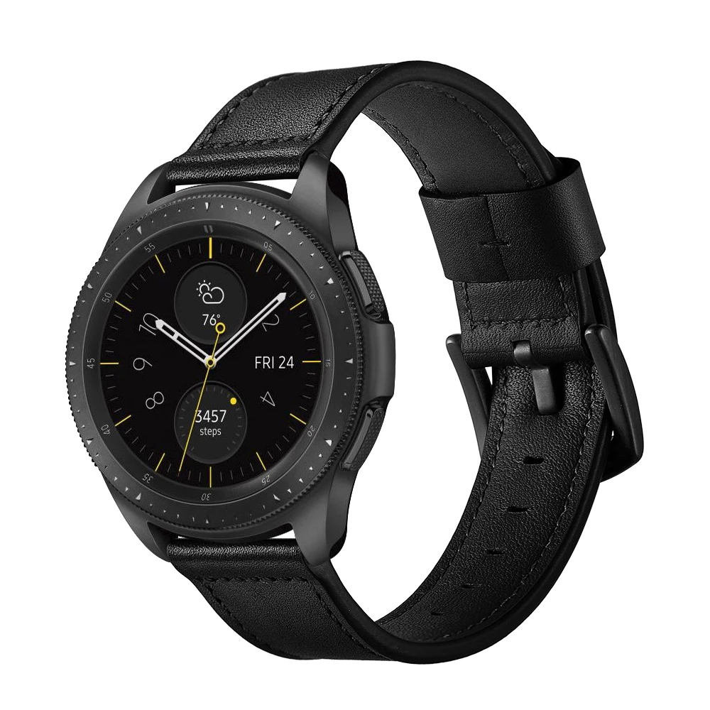 Черный кожаный ремешок с металлической застежкой для Samsung Galaxy Watch Active 2 44 мм 40
