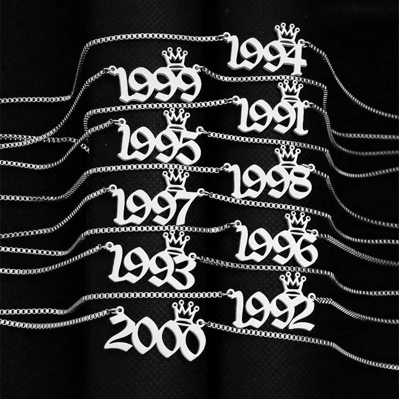 New Stainless Steel Crown Old English Birthday Year Charm Necklaces 1990-2020 Pendant & Choker Box Chain Necklace Women Gifts
New Stainless Steel Crown Old English Birthday Year Charm Necklaces 1990-2020 Pendant & Choker Box Chain Necklace Women Gifts