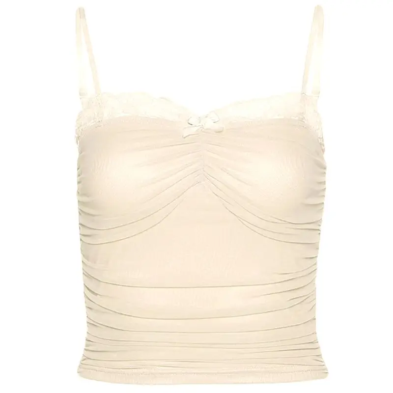 Женский Кружевной укороченный топ на тонких бретельках, плиссированный сетчатый тонкий жилет 
Женский Кружевной укороченный топ на тонких бретельках, плиссированный сетчатый тонкий жилет