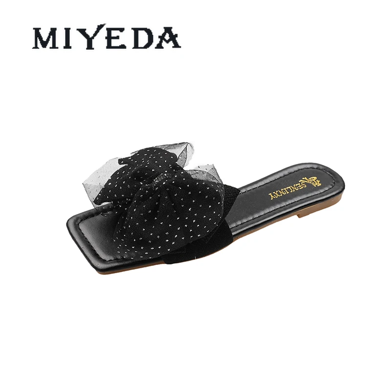 

MIYEDA Women Summer Shoes Slipper Casual Flat Mesh Butterfly-Knot Pretty Female Flats Sweet Style Open Toe Shallow Slides