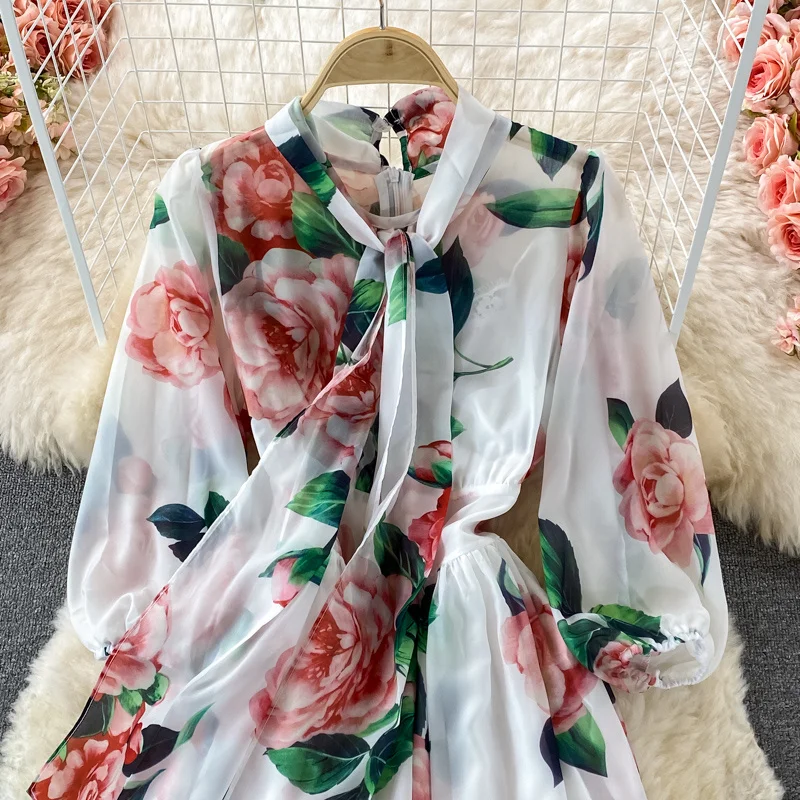 2021 Summer Floral Printed Bow Tie Women Dress Waist Slim Elegant Flower Holiday Long Sleeve Dress
2021 Summer Floral Printed Bow Tie Women Dress Waist Slim Elegant Flower Holiday Long Sleeve Dress