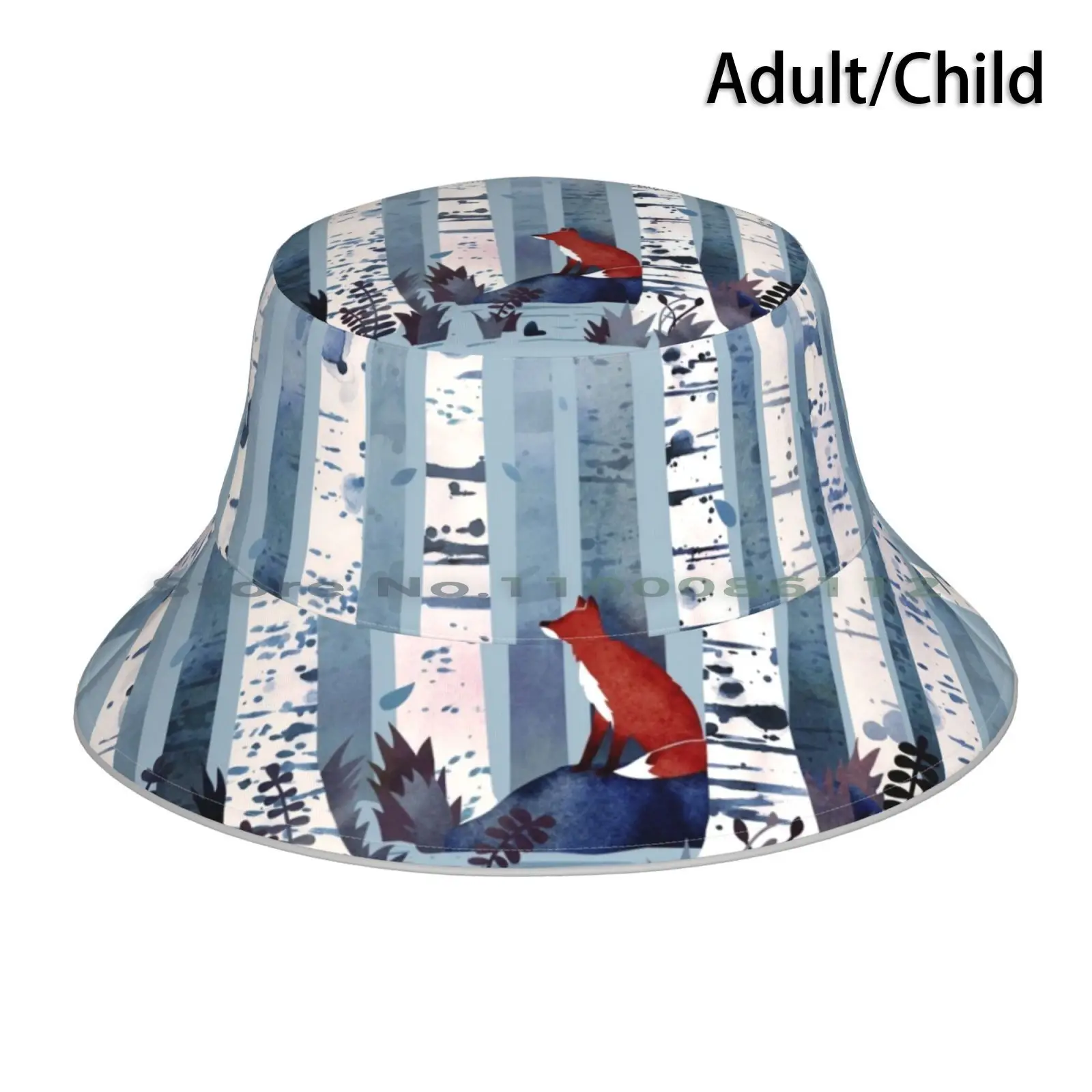 

The Birches ( In Blue ) Bucket Hat Sun Cap Fox Birch Forest Woods Nature Red Blue Periwinkle Watercolor Watercolour Quiet