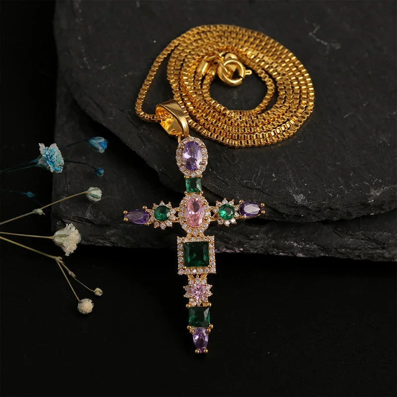 Luxury Dazzling Zircon Cross Pendant Necklace for Men Women Colourful Gems Crystal Cross Chain Long Chain Hip Hop Jewelry Gifts
Luxury Dazzling Zircon Cross Pendant Necklace for Men Women Colourful Gems Crystal Cross Chain Long Chain Hip Hop Jewelry Gifts