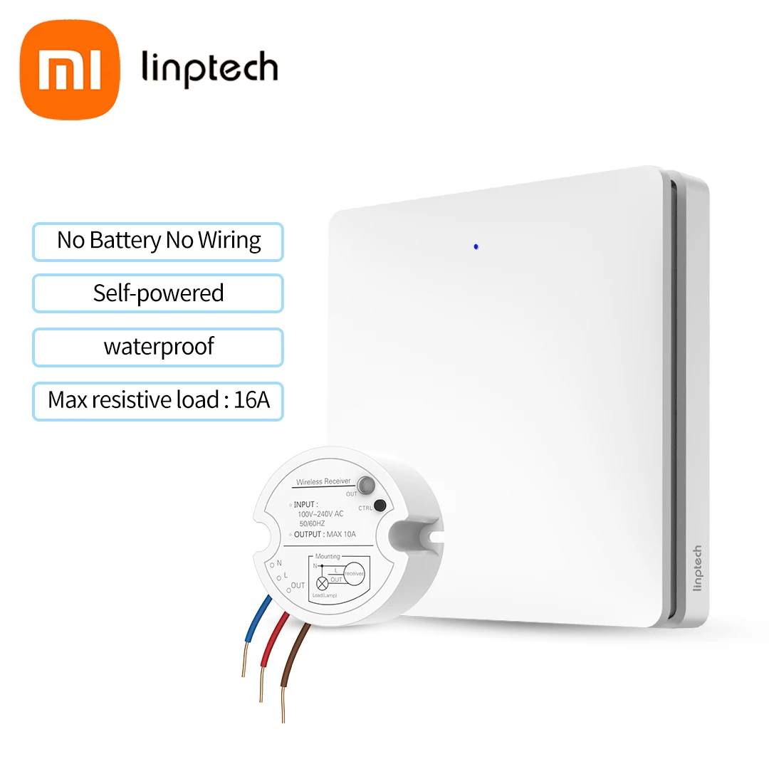 Xiaomi linptech Self-Powered Wireless Switch No Wiring No Battery No WiFi Required with Receiver Remote Control ip67 Waterproof
Xiaomi linptech Self-Powered Wireless Switch No Wiring No Battery No WiFi Required with Receiver Remote Control ip67 Waterproof