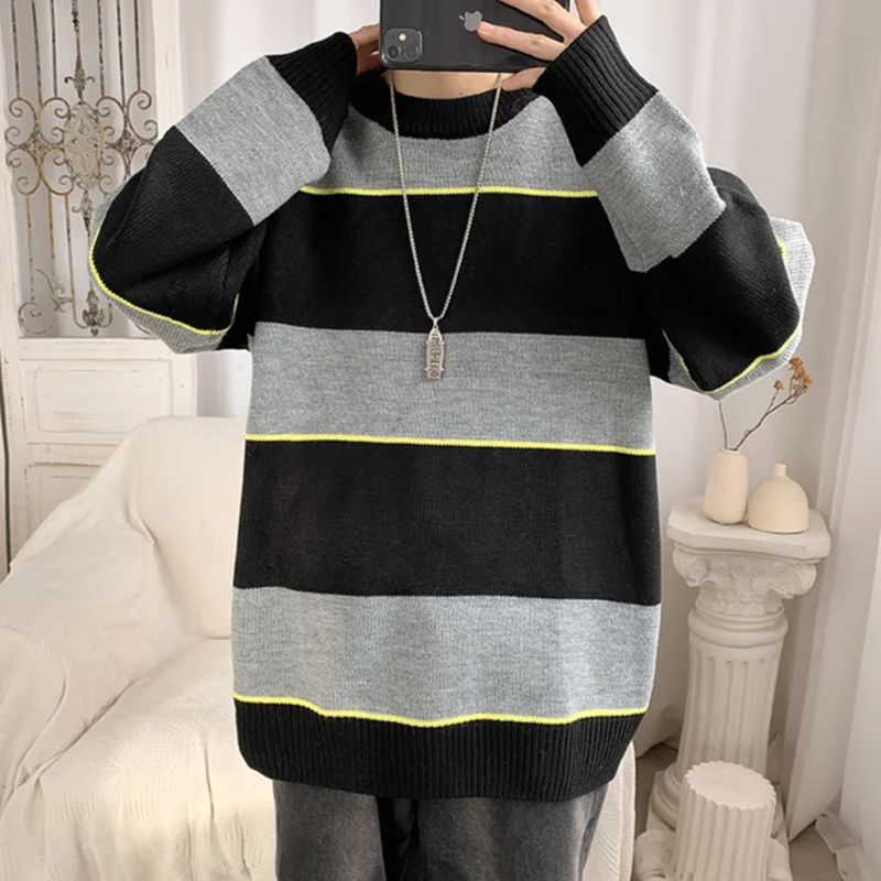 Winter Thicker Pullovers Men Striped Paneled Sweater O-neck Vintage Loose Leisure BF Harajuku Collage Student Unisex Knit Jumper
Winter Thicker Pullovers Men Striped Paneled Sweater O-neck Vintage Loose Leisure BF Harajuku Collage Student Unisex Knit Jumper