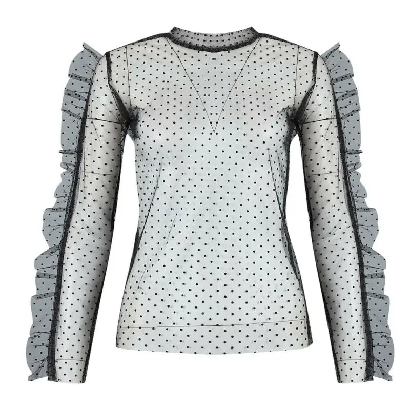 Women Polka Dot Printed Blouse Summer Mesh Sheer See-through Long Sleeve Tops Blouse See-through Pullover Blouse High Neck Shirt
Women Polka Dot Printed Blouse Summer Mesh Sheer See-through Long Sleeve Tops Blouse See-through Pullover Blouse High Neck Shirt