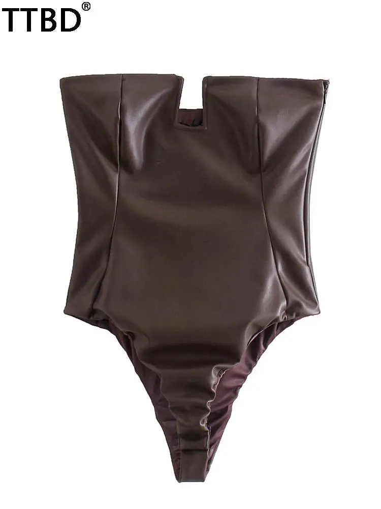 TTBD Women 2021 sexy fashion faux leather bodysuit vintage tube top sleeveless female playsuits chic tops elegant jumpsuit
TTBD Women 2021 sexy fashion faux leather bodysuit vintage tube top sleeveless female playsuits chic tops elegant jumpsuit