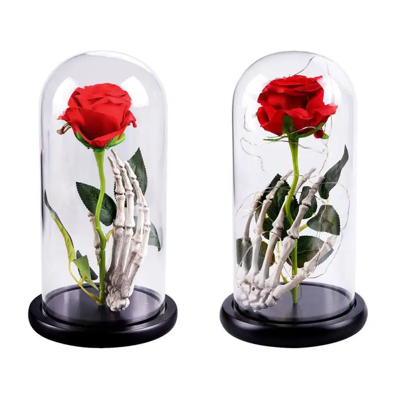 Fashion Wooden Base Glass Cover Micro Landscape Eternal Artificial Flower Skeleton Hand+Rose Glass Cover With Lamp 1
Fashion Wooden Base Glass Cover Micro Landscape Eternal Artificial Flower Skeleton Hand+Rose Glass Cover With Lamp 1