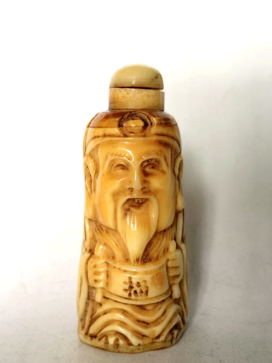 

YIZHU культиватор художественная Коллекция украшения азиатские китайские старые ручные резьбы Бог богатства табак бутылки семейное украшен...