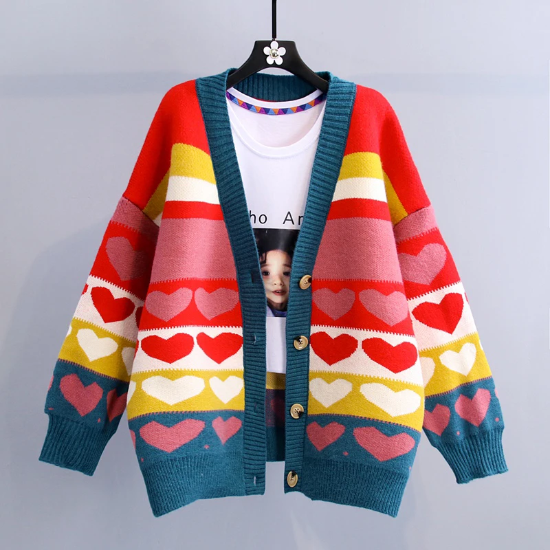 2021 Spring New Knit Oversize Women's Sweater Cardigan Autumn Winter Sweet Love Heart Sweater Coat Loose V Neck Female Cardigan
2021 Spring New Knit Oversize Women's Sweater Cardigan Autumn Winter Sweet Love Heart Sweater Coat Loose V Neck Female Cardigan