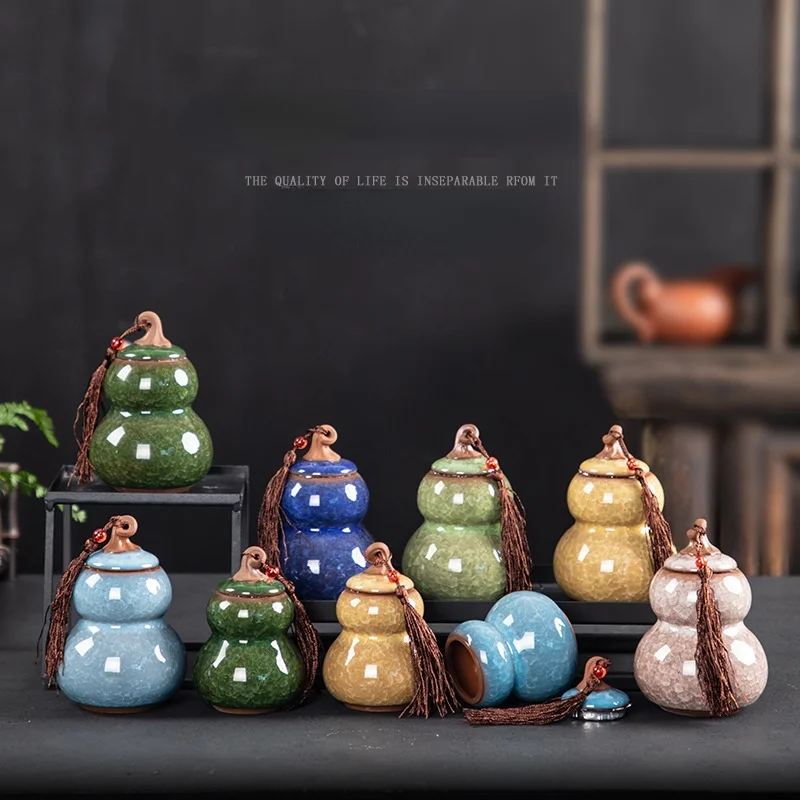 Ice Crack Ceramic Gourd Cans Portable Sealed Tea Cans Sundries Storage Boxes Container Countertop Decorations Home Decoration
Ice Crack Ceramic Gourd Cans Portable Sealed Tea Cans Sundries Storage Boxes Container Countertop Decorations Home Decoration