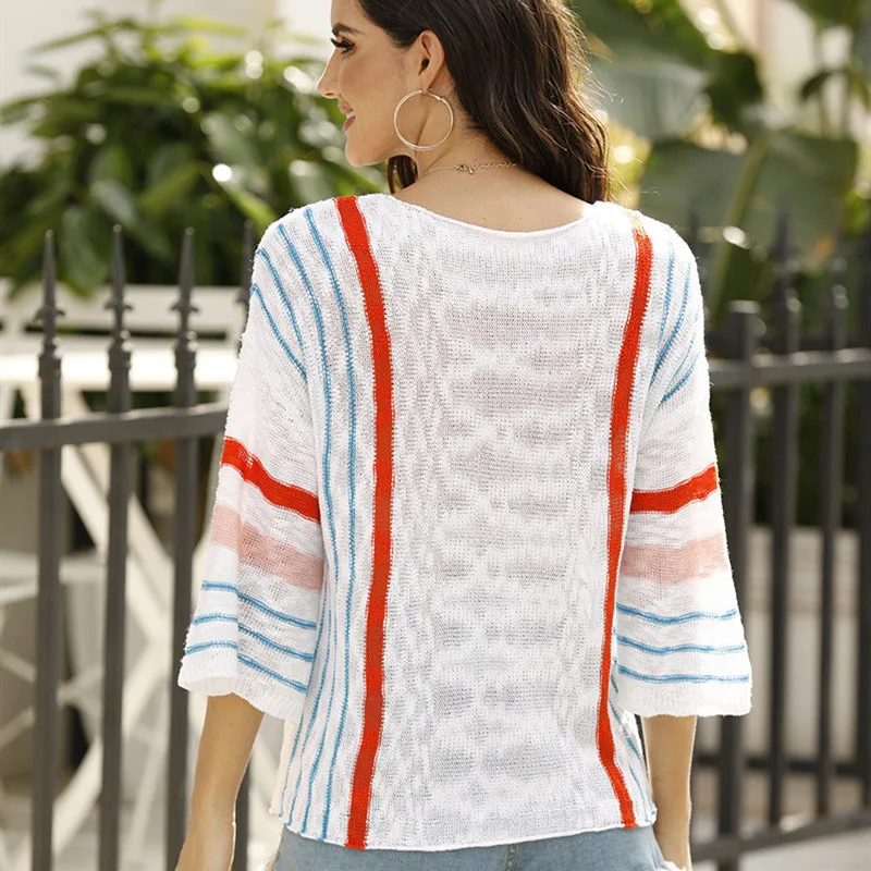 2020 Autumn Casual Women Striped Sweater Fashion Flare Sleeves O-neck Patchwork Women Pollovers
2020 Autumn Casual Women Striped Sweater Fashion Flare Sleeves O-neck Patchwork Women Pollovers