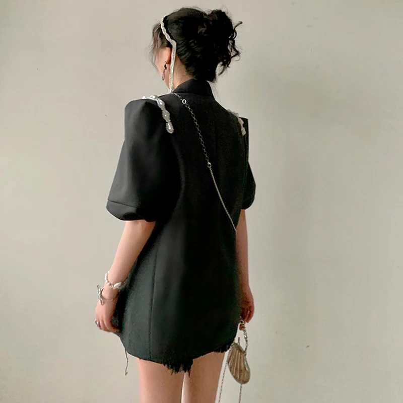 SHENGPALAE Temperament Gray Chain Blazer Women's Autumn 2021 New Notched Loose Double Breasted Short Sleeve Suit Coat Female 
SHENGPALAE Temperament Gray Chain Blazer Women's Autumn 2021 New Notched Loose Double Breasted Short Sleeve Suit Coat Female