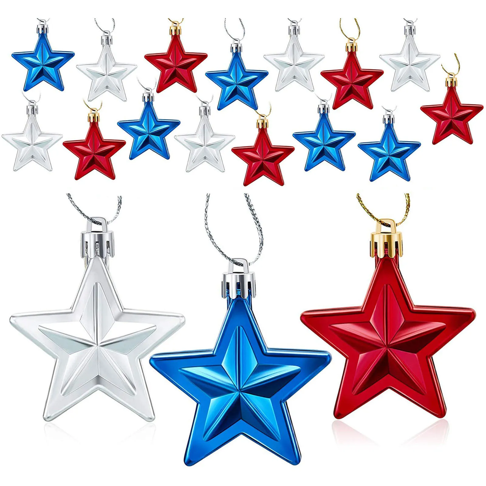 

Hot 6/12/18/24pcs 4th of July Patriotic Decor Blue Red Silver Stars 2.7" Christmas Tree Hanging Decoration Supplies FQ-i