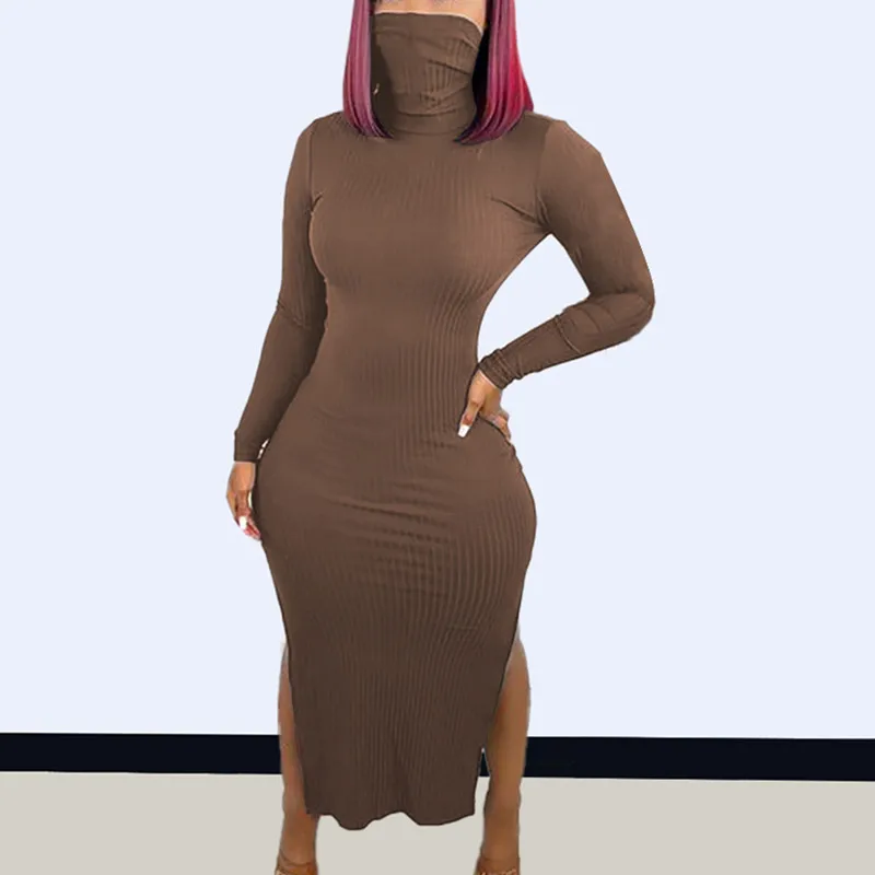 Женское трикотажное платье-свитер с длинным рукавом и высоким воротником
Женское трикотажное платье-свитер с длинным рукавом и высоким воротником
