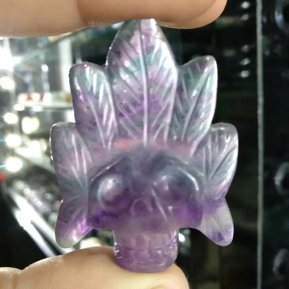 Halloween Natural fluorite For Decoration Indian Style Skull Creative Skull Figurines Sculpture Home Decoration Accessories
Halloween Natural fluorite For Decoration Indian Style Skull Creative Skull Figurines Sculpture Home Decoration Accessories