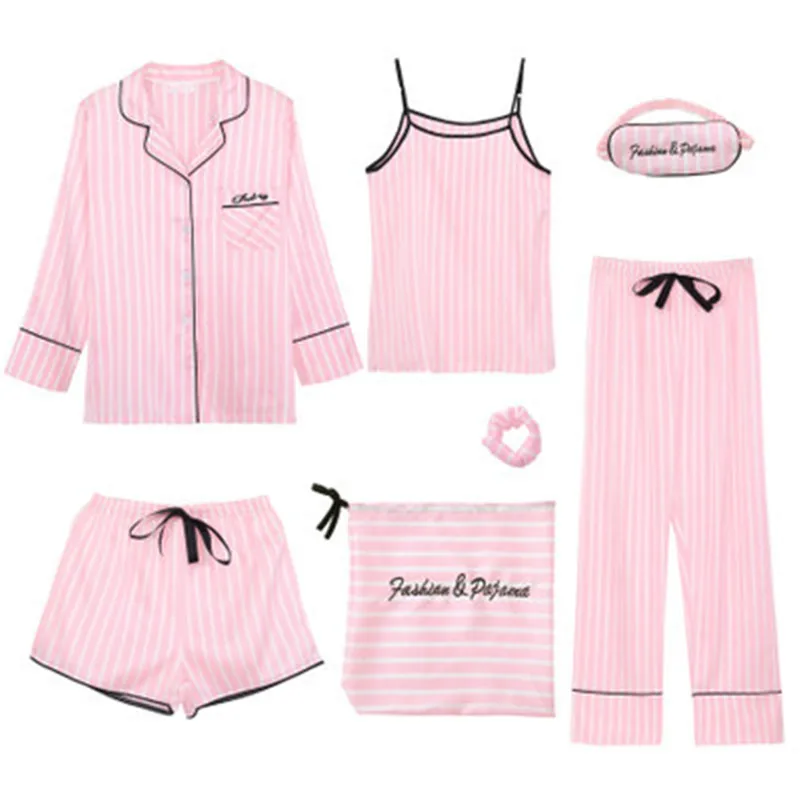 7Piece Pajamas Set Women Silk Satin Female Spring Pyjamas Long Sleeve Shirt Pants 2020 fashion Pyjama Set Sleepwear for Women
7Piece Pajamas Set Women Silk Satin Female Spring Pyjamas Long Sleeve Shirt Pants 2020 fashion Pyjama Set Sleepwear for Women