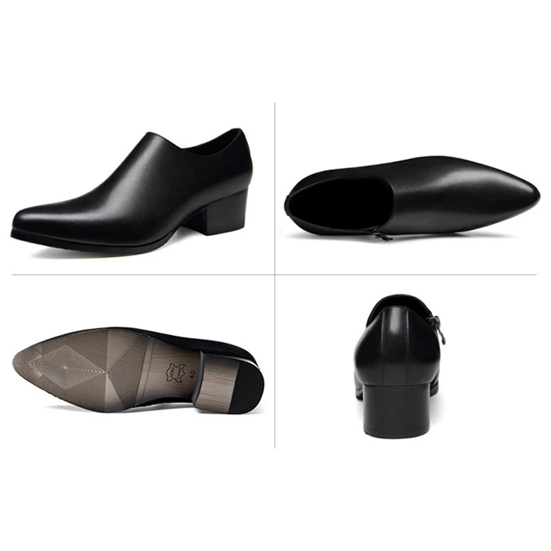 Black Genuine Leather Men's Comfortable High Heels (5cm) Shoes Italian Designer Pointed Toe Zipper Man Casual Loafers JNS154
Black Genuine Leather Men's Comfortable High Heels (5cm) Shoes Italian Designer Pointed Toe Zipper Man Casual Loafers JNS154
