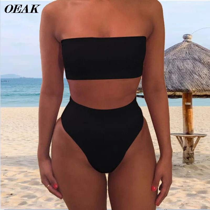 OEAK 2021 Sexy High Waisted Strapless Tube Top Bikini Set Swimsuit Two Pieces Solid Swimwear Brazilian Beachwear Women's Biquini 
OEAK 2021 Sexy High Waisted Strapless Tube Top Bikini Set Swimsuit Two Pieces Solid Swimwear Brazilian Beachwear Women's Biquini