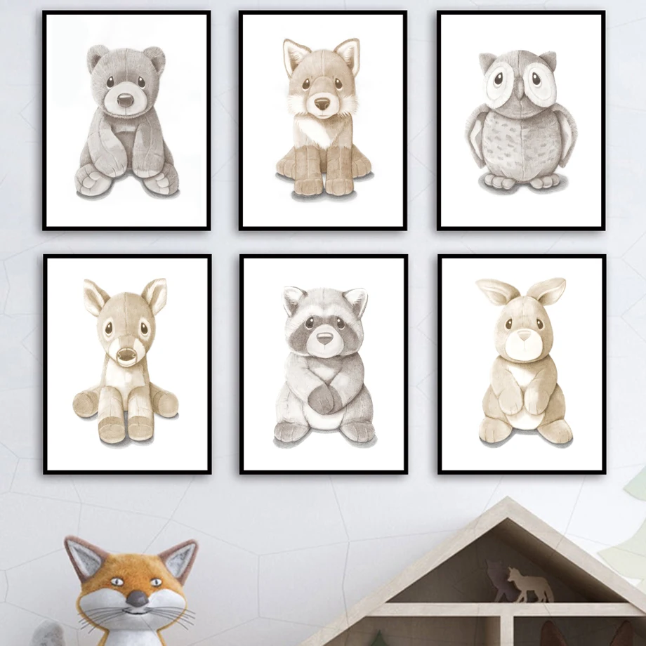 

Deer Bear Fox Rabbit Raccoon Owl Nursery Wall Art Canvas Painting Nordic Posters And Prints Wall Pictures Baby Kids Room Decor