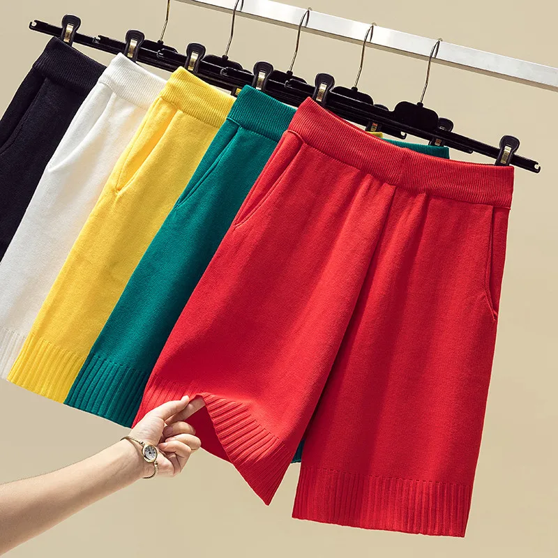 Straight High Waist Knitted Shorts Women Fashion Solid Color Summer Autumn Pocket Casual Stretch Midi Short Femme Trousers C7664
Straight High Waist Knitted Shorts Women Fashion Solid Color Summer Autumn Pocket Casual Stretch Midi Short Femme Trousers C7664