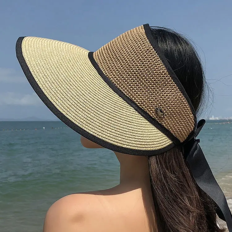 

Sun hats for women Summer cap Straw hat visor Casual Wide Brimmed Floppy Foldable Solid Summer Sun Beach Hat T424