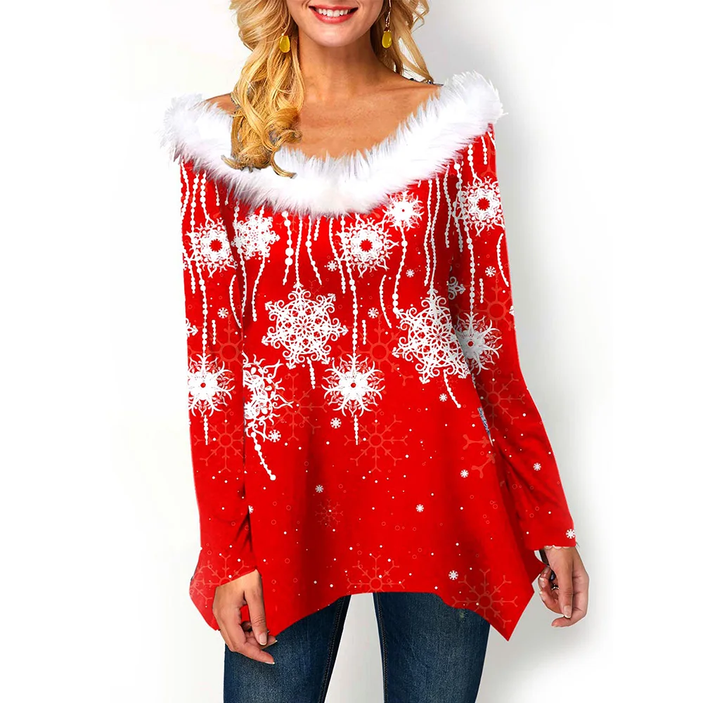 Christmas Women Fur Round Neck Tops Young Style Long Winter T Shirt Loose Long Sleeve Snowflake Pullover New Year Festival Tee
Christmas Women Fur Round Neck Tops Young Style Long Winter T Shirt Loose Long Sleeve Snowflake Pullover New Year Festival Tee