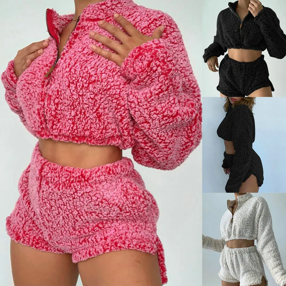 Ladies Homewear Suit Autumn Turtleneck Zippe Fur Short Sweatshirt + High Waist Shorts Set Two Piece Outfits Set Clothes
Ladies Homewear Suit Autumn Turtleneck Zippe Fur Short Sweatshirt + High Waist Shorts Set Two Piece Outfits Set Clothes