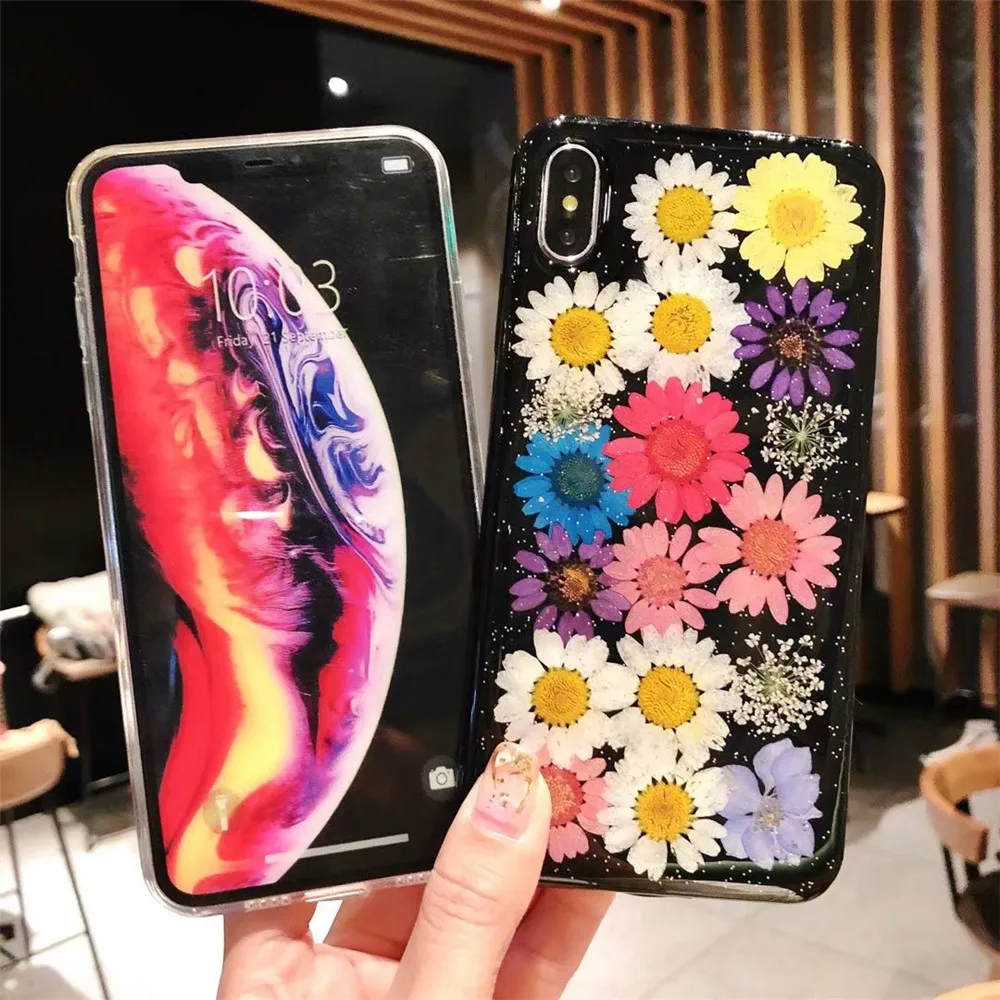 Dried Real Flower Handmade Clear Pressed Phone Case For iPhone 6 6S 7 8 Plus X XS Max XR Soft TPU Back Cover Capa Coque |