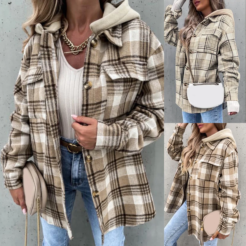 Plaid Printed Women Coat And Jacket Long Sleeve Pocket Fashion Removable Hoodie Outwear Button Ladies Coat With Hood
Plaid Printed Women Coat And Jacket Long Sleeve Pocket Fashion Removable Hoodie Outwear Button Ladies Coat With Hood