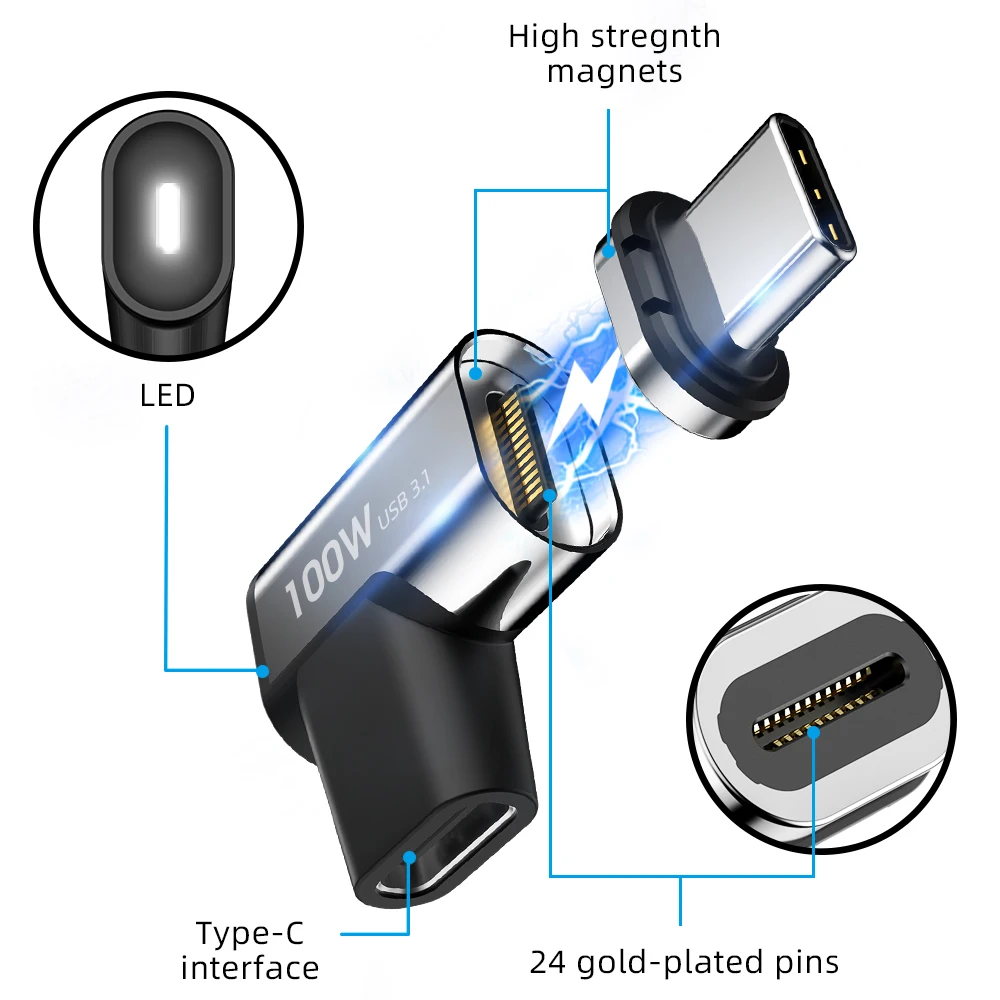 Адаптер USB Type C 100 Вт магнитный преобразователь в PD быстрая зарядка передача