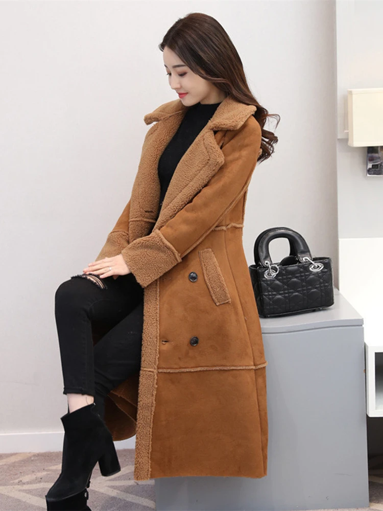 Fashion Women's Winter Faux Suede Leather Coats Slim Long Sleeve Shearling Jacket Clothing Elegant Female Warm Trench Overcoat
Fashion Women's Winter Faux Suede Leather Coats Slim Long Sleeve Shearling Jacket Clothing Elegant Female Warm Trench Overcoat