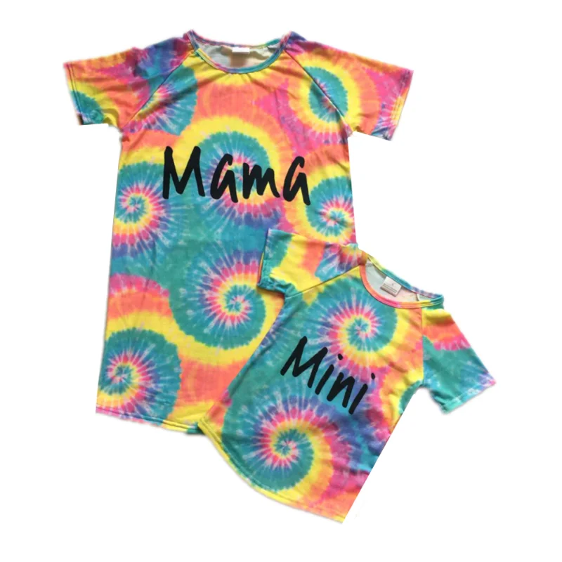 

New Style Mommy and daughter T-shirts Girls Tie dyed Print Pattern Mommy Me Top Cotton Short Sleeve Top Tee Boutique Clothes