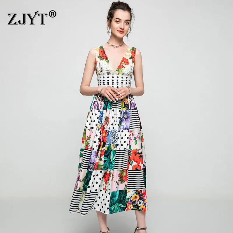 Женское длинное праздничное платье, дизайнерское праздничное платье в горошек, без рукавов, с V-образным вырезом, лето 2021 
Женское длинное праздничное платье, дизайнерское праздничное платье в горошек, без рукавов, с V-образным вырезом, лето 2021