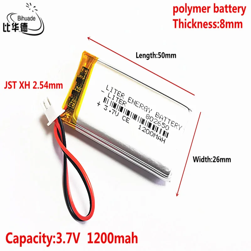 JST XH 2.54mm 3.7V 1200MAH802650 Lithium Polymer LiPo Rechargeable Battery For Mp3 headphone PAD DVD bluetooth camera
JST XH 2.54mm 3.7V 1200MAH802650 Lithium Polymer LiPo Rechargeable Battery For Mp3 headphone PAD DVD bluetooth camera
