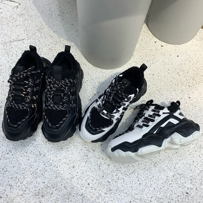 Women sneaker Winter Plush Women Sneakers Thick Bottom Casual Chunky Sneakers Lace Up Genuine Leather Dad shoes Design shoes
Women sneaker Winter Plush Women Sneakers Thick Bottom Casual Chunky Sneakers Lace Up Genuine Leather Dad shoes Design shoes
