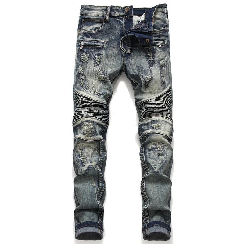 Fashion Streetwear Mens Ripped Biker Jeans Homme Men's Motorcycle Slim Fit Vintage Blue Moto Denim Pants Joggers Skinny
Fashion Streetwear Mens Ripped Biker Jeans Homme Men's Motorcycle Slim Fit Vintage Blue Moto Denim Pants Joggers Skinny