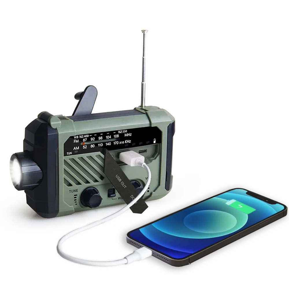 

Портативный радиоприемник с рукояткой AM FM NOAA аварийный 3-в-1 лампа для чтения фонарик с солнечной зарядкой 2000 мАч Внешний аккумулятор для сот...