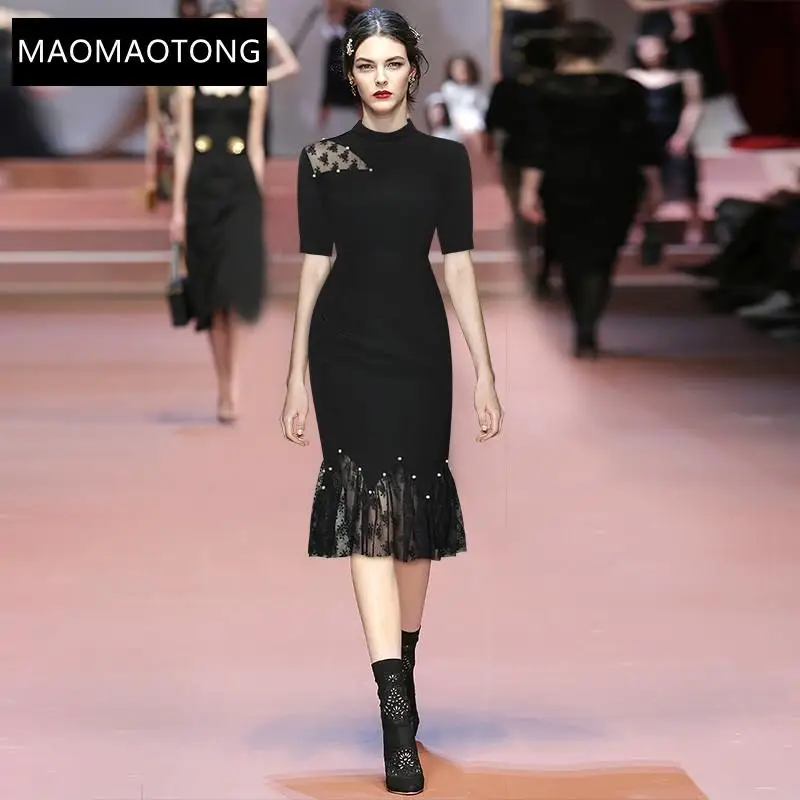 Fashion Runway Summer Slim Black Dresses Women's Stand-up Collar Mesh Splicing Short Sleeve Elegant Mermaid Dress
Fashion Runway Summer Slim Black Dresses Women's Stand-up Collar Mesh Splicing Short Sleeve Elegant Mermaid Dress