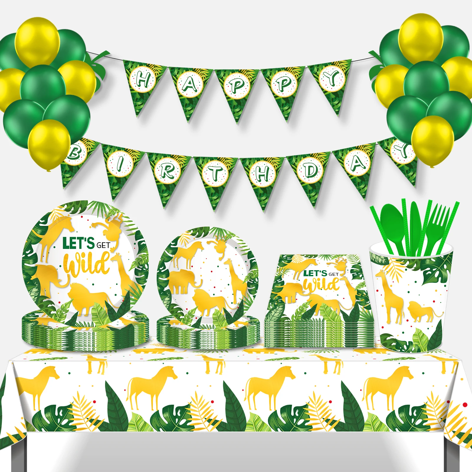 Boy Kids Green Jungle Theme Wild One Party Theme Disposable Tableware Sets for Happy Birthday Baby Shower Party Decoration
Boy Kids Green Jungle Theme Wild One Party Theme Disposable Tableware Sets for Happy Birthday Baby Shower Party Decoration
