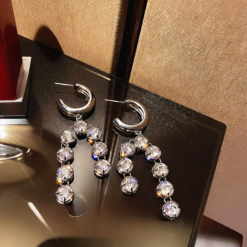 Shiny Rhinestone Zircon Drop Long Earrings 2020 New Fashion Simple Temperament Earings Jewelry Korean Ins Style | Украшения и